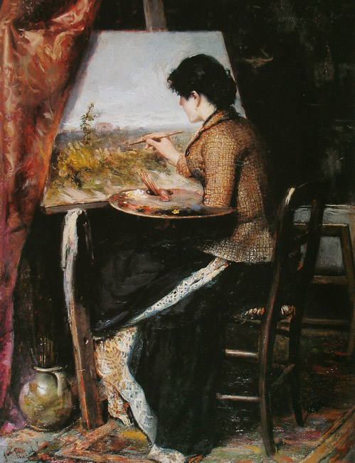 Painting of a woman painting a landscape